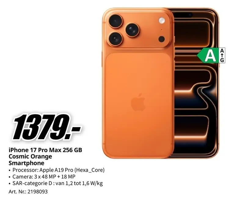 Promotie: iPhone 17 Pro Max 256 GB Cosmic Orange Smartp