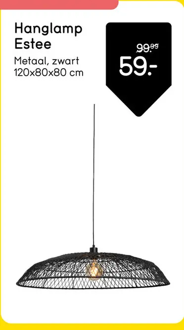 Aanbieding: Hanglamp Estee - zwart - 120xØ80 cm