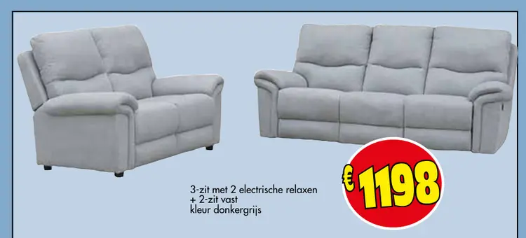 Promotie: 3-zit met 2 electrische relaxen + 2-zit vast