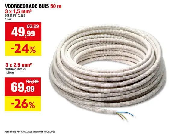 Promotie: Quickflex voorbedrade buis 3G 1,5mm² 50m grijs