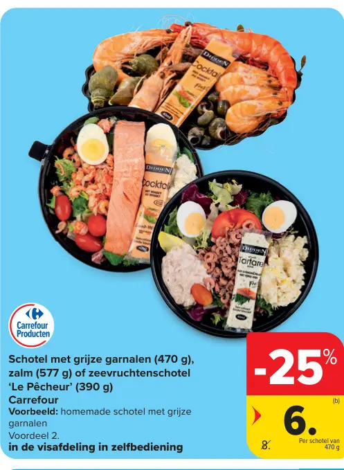 Promotie: Schotel met grijze garnalen, zalm of zeevruchtenschotel 'Le Pêcheur'
