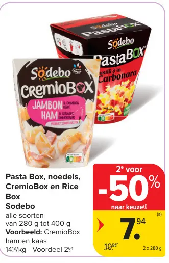Promotie: Pasta Box, noedels, CremioBox en Rice Box