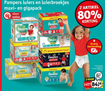 Aanbieding: Pampers luiers en luierbroekjes maxi- en giga