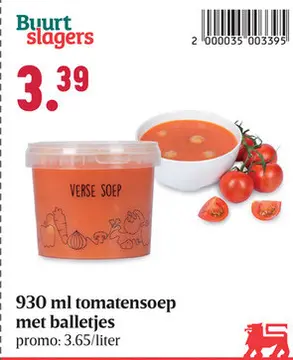 Aanbieding: tomatensoep met balletjes