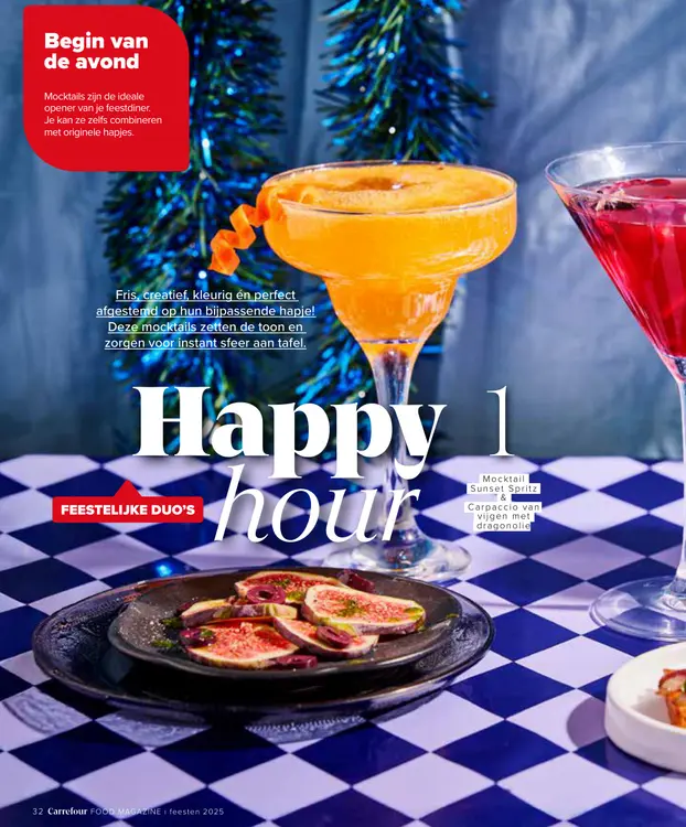 Promotie: Mocktail Sunset Spritz & Carpaccio van vijgen