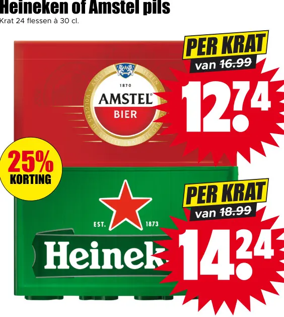 Aanbieding: Heineken of Amstel pils