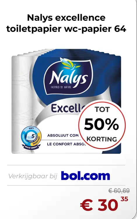 Aanbieding: Nalys excellence toiletpapier wc-papier
