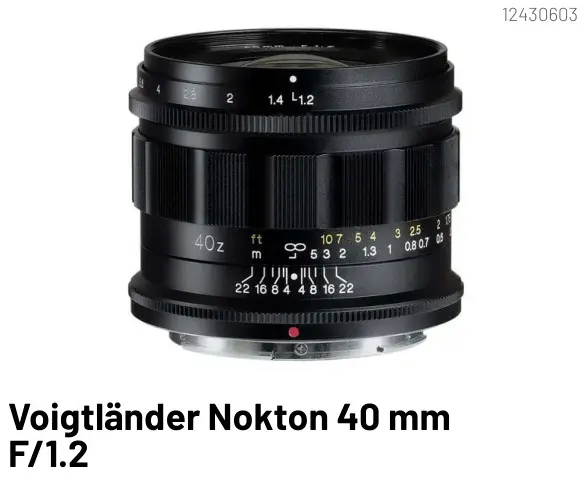 Offre: Voigtländer Nokton 40 mm F/1.2
