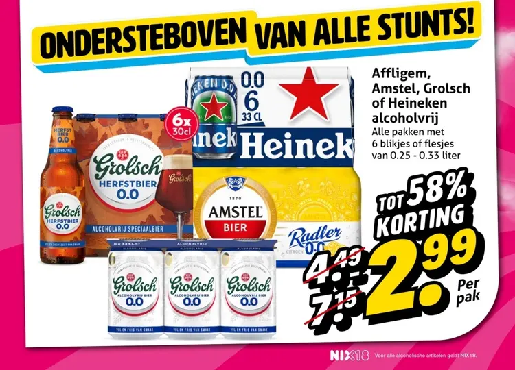 Aanbieding: Affligem, Amstel, Grolsch of Heineken alcoholvrij