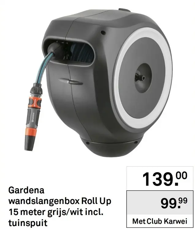 Aanbieding: Wandslangenbox Roll Up 15 meter grijs/wit incl. tuinspuit