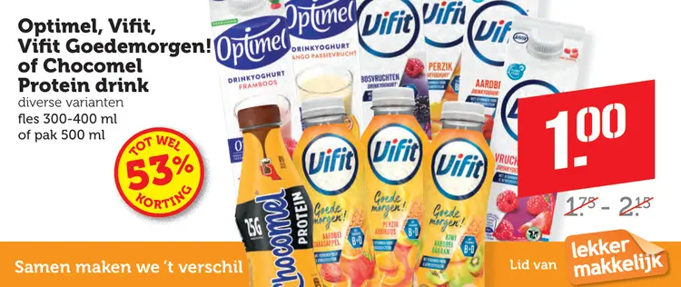 Aanbieding: Optimel, Vifit, Vifit Goedemorgen! of Chocomel Protein drink