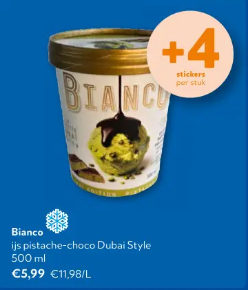 Promotie: Bianco ijs pistache-choco Dubai Style