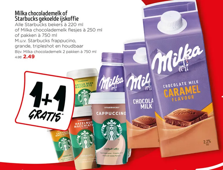 Aanbieding: Milka chocolademelk of Starbucks gekoelde ijskoffie