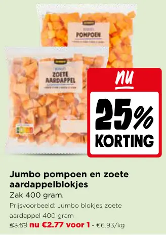 Promotie: Jumbo Pompoen en zoete aardappelblokjes