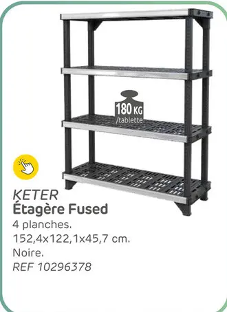 Offre: Etagère keter fused rack 4 planches 122,1x45,7x152,4cm noir