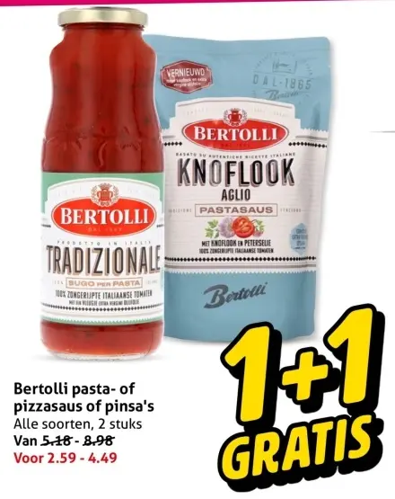 Aanbieding: Bertolli pasta- of pizzasaus of pinsa's