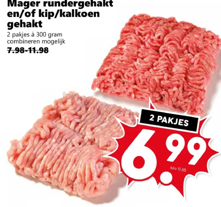 Aanbieding: Mager rundergehakt en/of kip/kalkoen gehakt