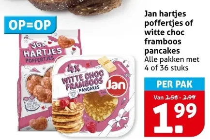 Aanbieding: hartjes poffertjes of witte choc framboos pancakes