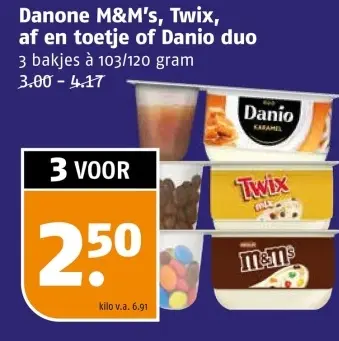 Aanbieding: Danone M&M's, Twix, af en toetje of Danio duo