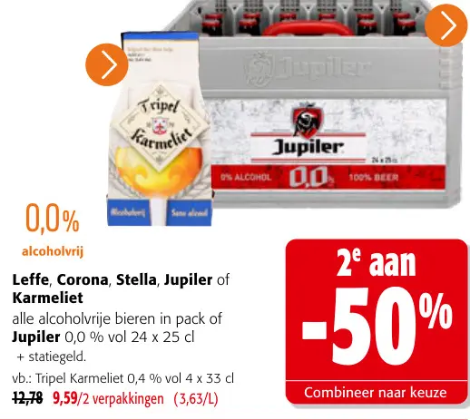 Promotie: Leffe, Corona, Stella, Jupiler of Karmeliet Alcoholvrije Bieren in Pack