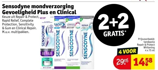 Aanbieding: tandpasta, tandenborstels, mondwater en floss