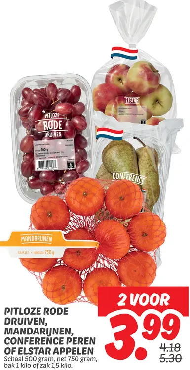 Pitloze rode druiven, mandarijnen, conference peren of elstar appelen