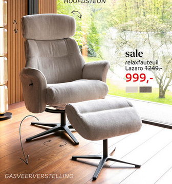 Aanbieding: Lazaro, Relaxfauteuil (Incl. Poef) - Stof Livigno - Bruin