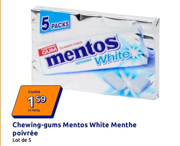 Offre: Chewing-gums Mentos White Menthe poivrée