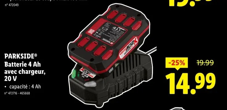 Offre: Batterie 4 Ah avec chargeur, 20 V