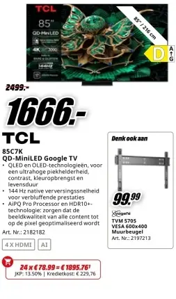 Aanbieding: 85C7K QD-MiniLED Google TV