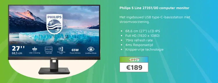 Aanbieding: Philips S Line 273S1/00 computer monitor