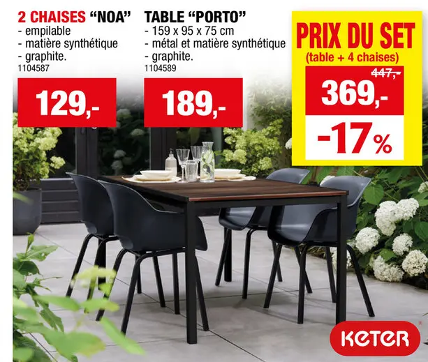 Offre: Noa chaise de jardin noir 2 pièces