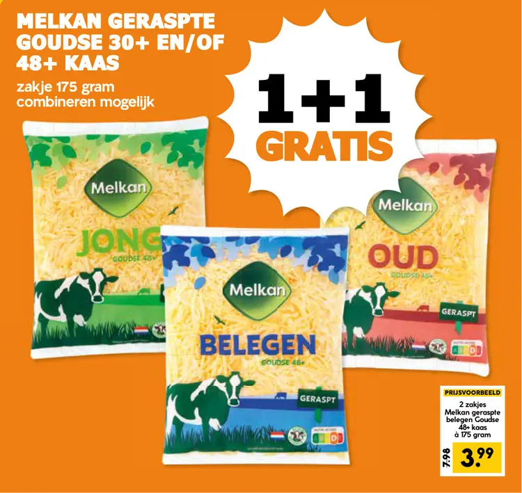 Aanbieding: Geraspte goudse 30+ en/of 48+ kaas