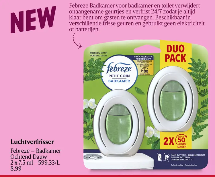 Aanbieding: Luchtverfrisser Febreze - Badkamer Ochtend Dauw