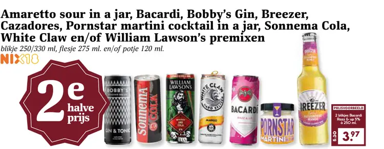 Aanbieding: Amaretto sour in a jar, Bacardi, Bobby's Gin,