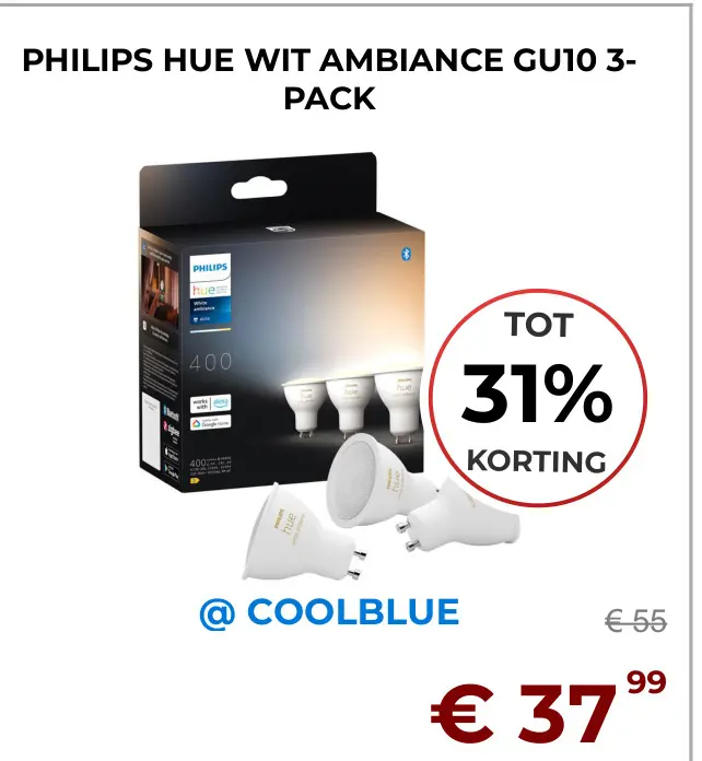 Aanbieding: Hue wit ambiance gu10 3-pack