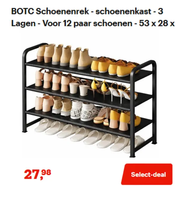Promotie: BOTC Schoenenrek - schoenenkast - 3 Lagen -