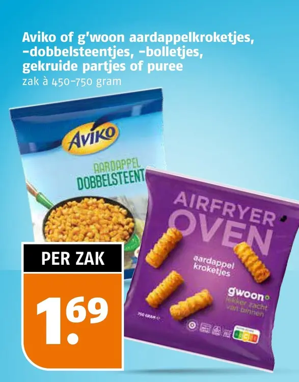 Aanbieding: Aardappelkroketjes, -dobbelsteentjes, -bolletjes, gekruide partjes of puree