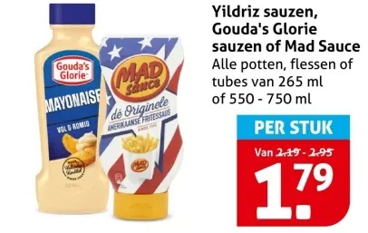 Aanbieding: Yildriz sauzen, Gouda's Glorie sauzen of Mad Sauce