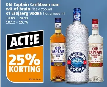 Aanbieding: Old Captain Caribbean rum wit of bruin of Esbaerg vodka