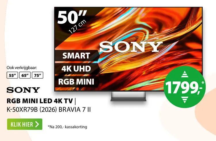 Aanbieding: Rgb mini led 4k tv | k-50xr79b (2026) bravia 