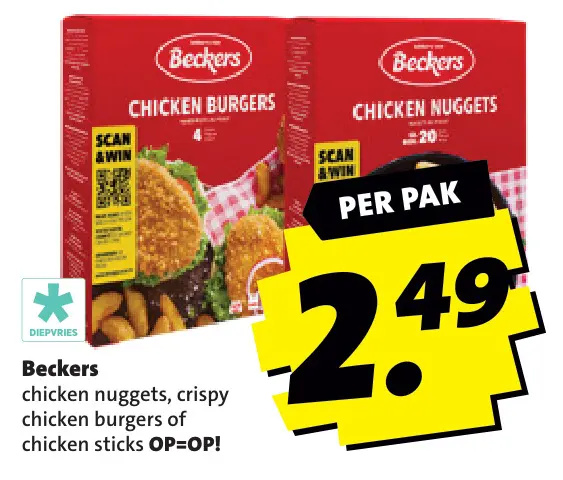 Aanbieding: Chicken nuggets, crispy chicken burgers of chicken sticks
