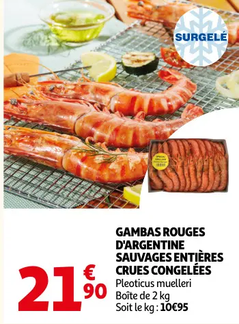 Promotie: Gambas rouges d'argentine sauvages entières congelées