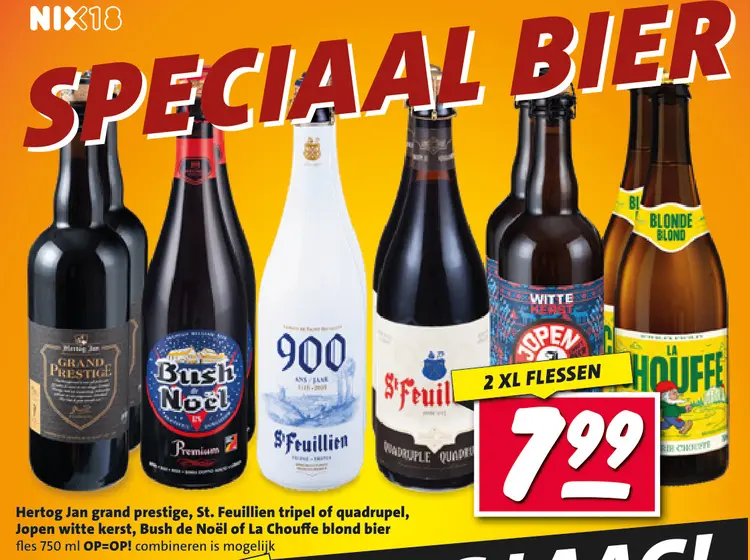 Aanbieding: Hertog Jan grand prestige, St. Feuillien tripel of quadrupel, Jopen witte kerst, Bush de Noël of La Chouffe blond bier