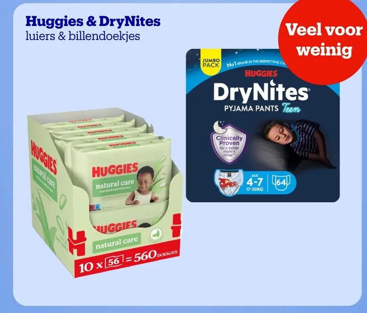 Aanbieding: Huggies & DryNites luiers & billendoekjes