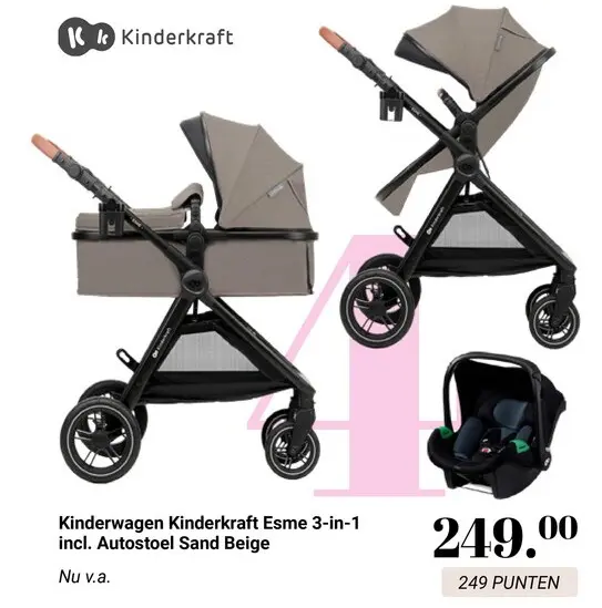 Aanbieding: Kinderwagen Esme 3-in-1 incl. Autostoel Sand Beige
