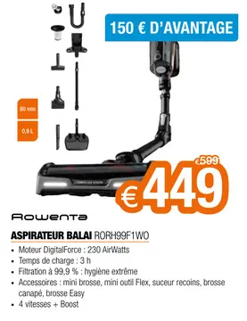 Offre: Aspirateur balai rorh99f1wo