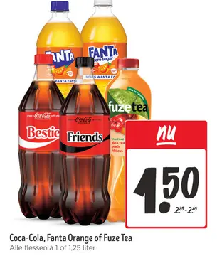 Aanbieding: Coca-Cola, Fanta Orange of Fuze Tea