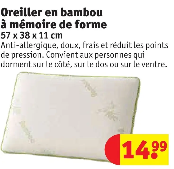 Offre: Oreiller en bambou à mémoire de forme
