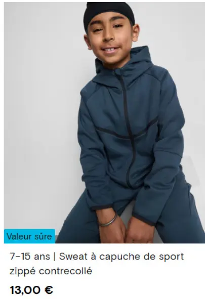 Offre: Sweat à capuche de sport zippé contrecollé